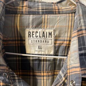 Reclaimed Plaid “Pearl Snap” Button Down Shirt - Gray and Black Peach/Tan